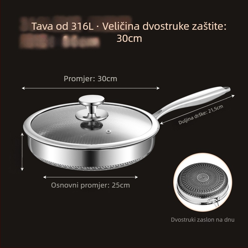 Meilun wok od nehrđajućeg čelika 316, višeslojno dno, staklena poklopac, neprianjajući premaz