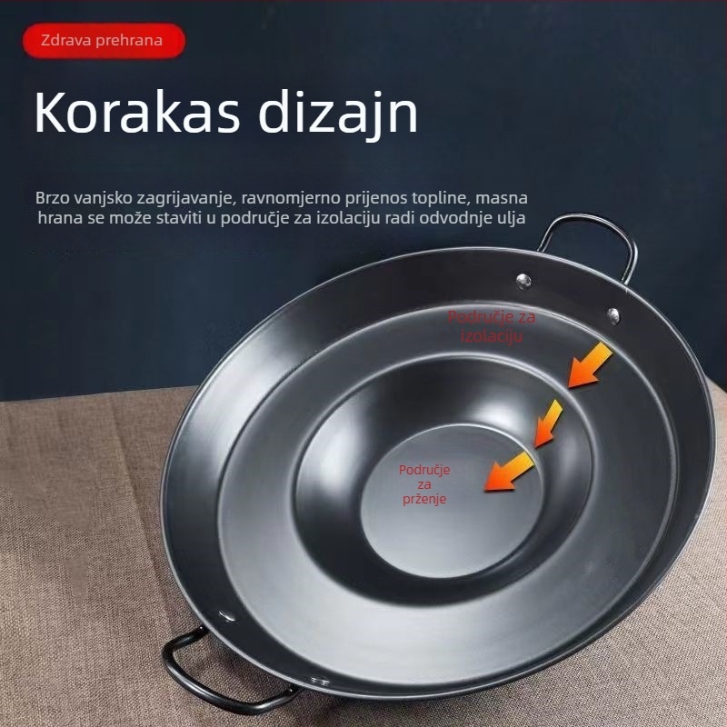 Tava od kovanog željeza nitridirana, debela, otporna na hrđu, bez premaza, model DHLG002, pogodna za plin i indukciju