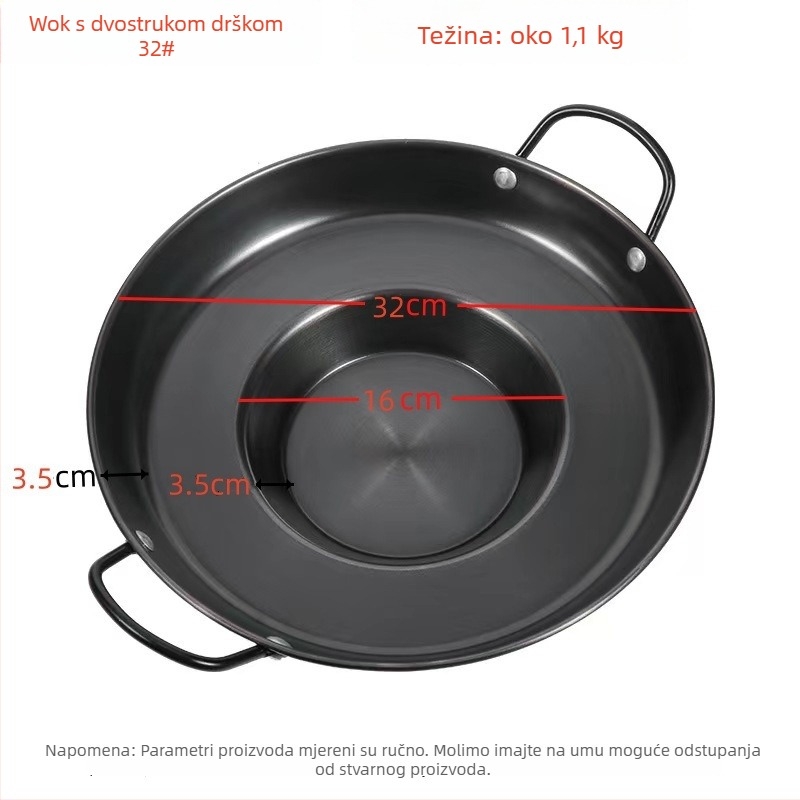 Tava od kovanog željeza nitridirana, debela, otporna na hrđu, bez premaza, model DHLG002, pogodna za plin i indukciju