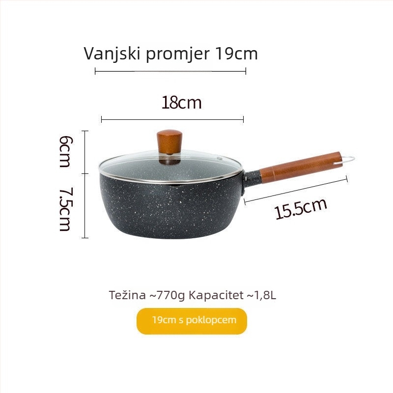 Lonac za mlijeko od željeza s neprijanjajućim premazom, model NG001, poklop od kaljenog stakla