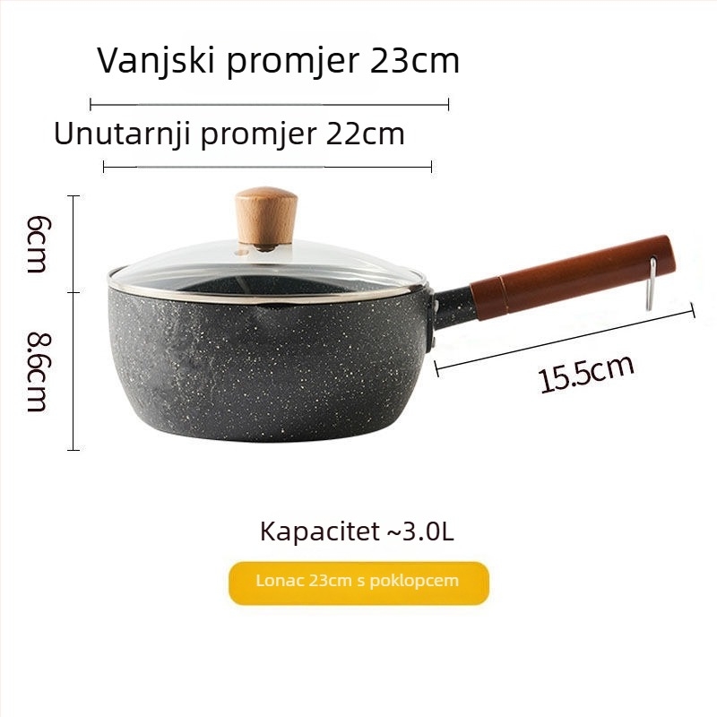 Lonac za mlijeko od željeza s neprijanjajućim premazom, model NG001, poklop od kaljenog stakla