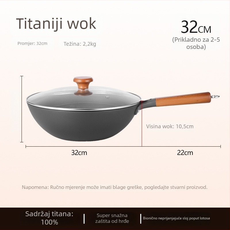 Wok od rafiniranog željeza s nitridiranjem, bez premaza, model TG001, težina 3,2 kg