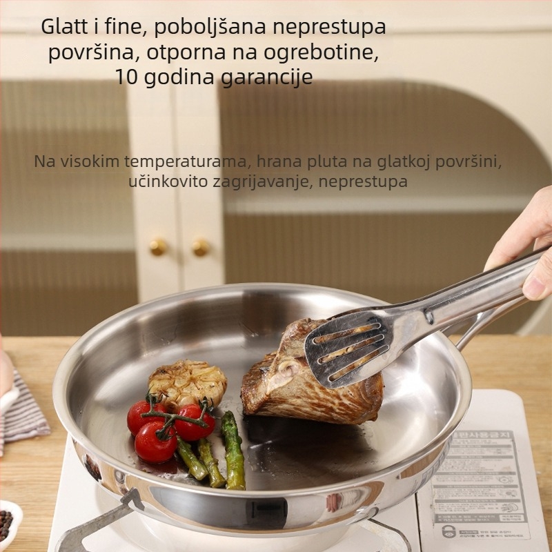 Tava s ravnim dnom od 316 nehrđajućeg čelika, bez premaza, prehrambene klase, debela, kompatibilna s indukcijskom pločom