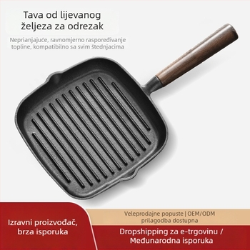 Tiganj za prženje s ravnim dnom od lijevanog željeza, model NPJG, dubina 3 cm, težina 1 kg, bezdimni