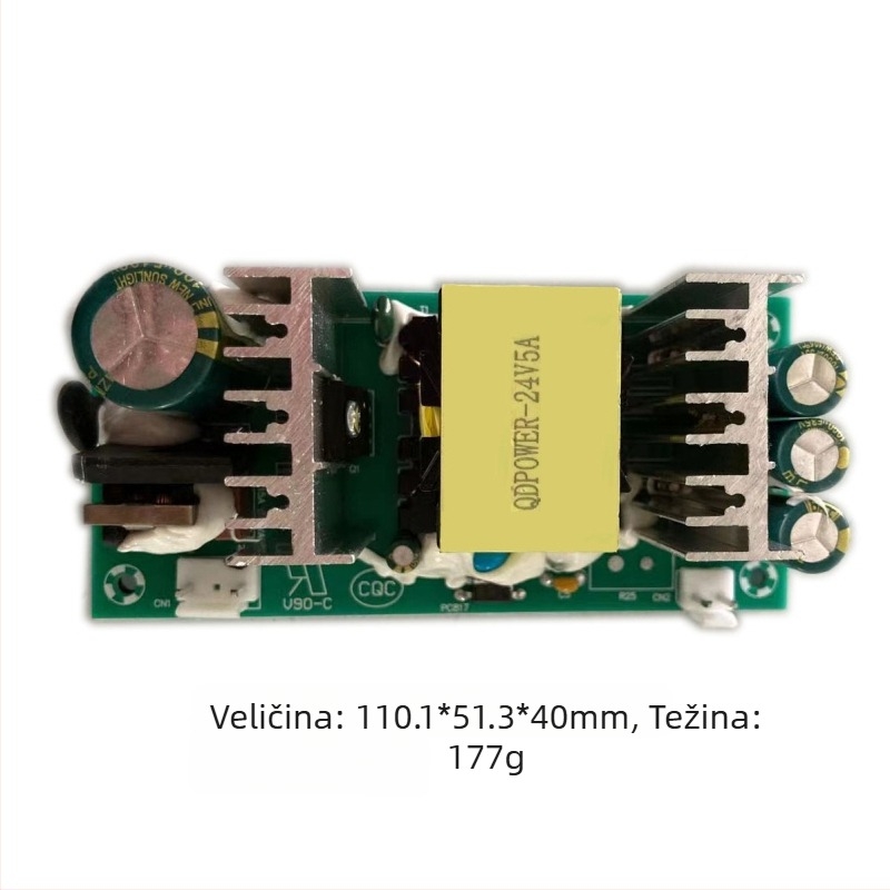 Napajajuća pločica 24V 5A s ugrađenim AC-DC modulom, 120W prekidačko napajanje, dimenzije 110.1×51.3×40 mm, težina 177 g