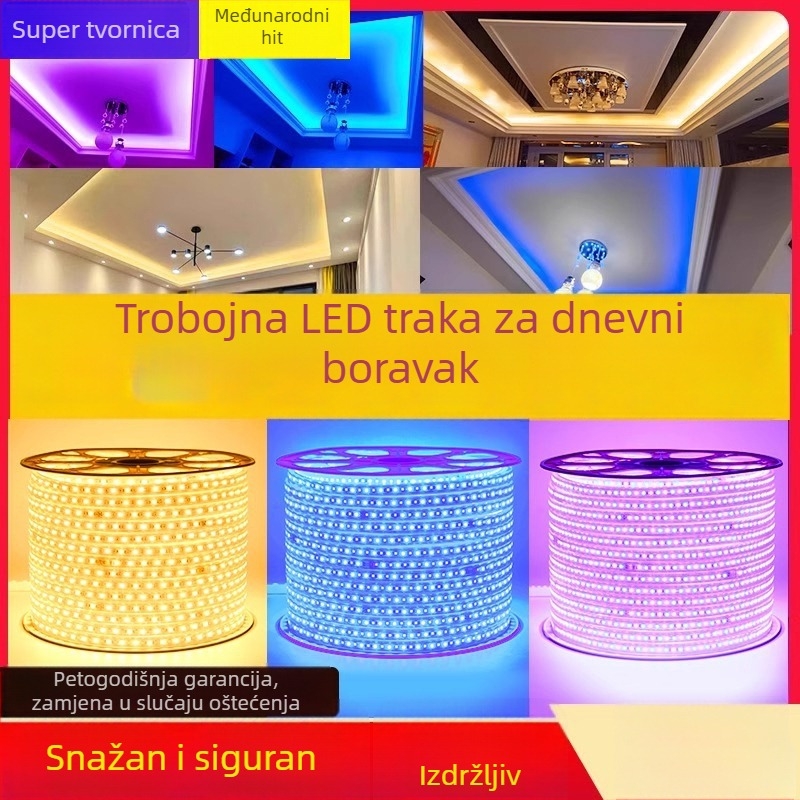 LED traka za dnevni boravak – prigušiva, 192 LED, 7W, 220V, daljinski upravljač, vodootporna, Sanan Optoelectronics LED čip