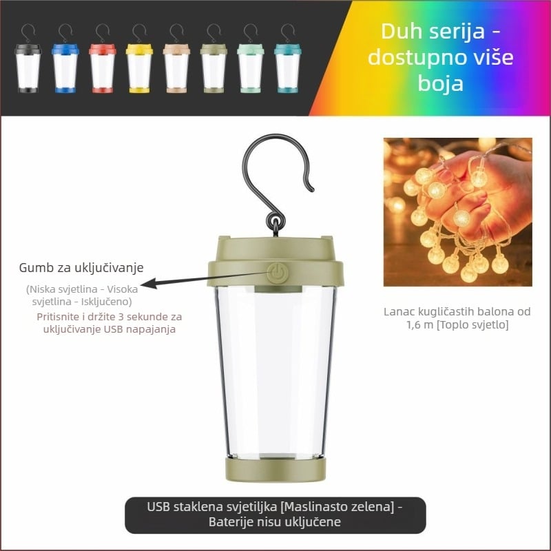 Jiadi LED svjetlo za kampiranje – Punjiva 5V LED niz svjetala s prekidačem