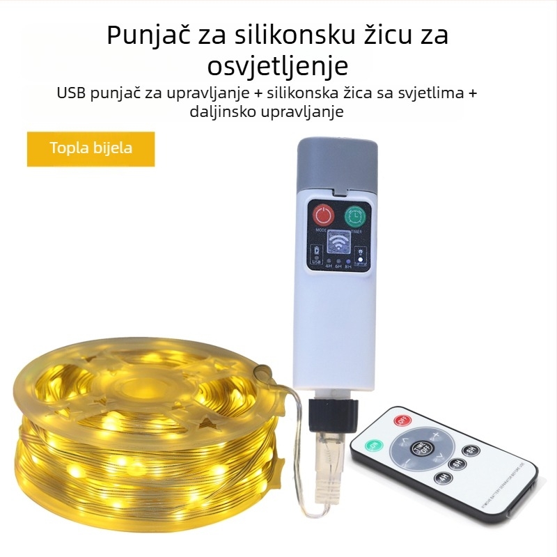 LED string svjetla s bakrenim žicom za dekoraciju - USB napajanje, daljinski upravljač, IP43, 5000 lm, regulacija jačine svjetla