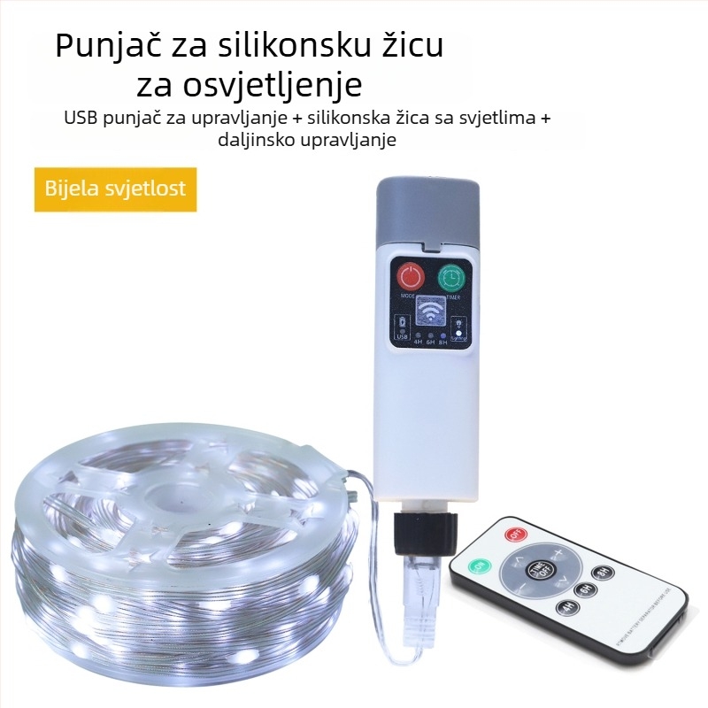 LED string svjetla s bakrenim žicom za dekoraciju - USB napajanje, daljinski upravljač, IP43, 5000 lm, regulacija jačine svjetla
