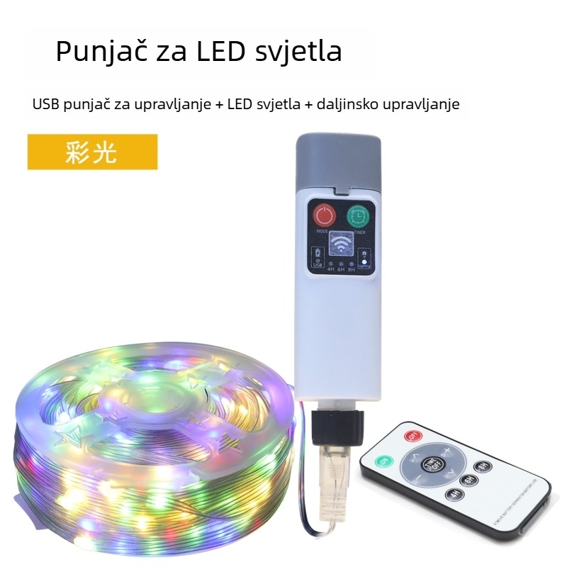 LED string svjetla s bakrenim žicom za dekoraciju - USB napajanje, daljinski upravljač, IP43, 5000 lm, regulacija jačine svjetla
