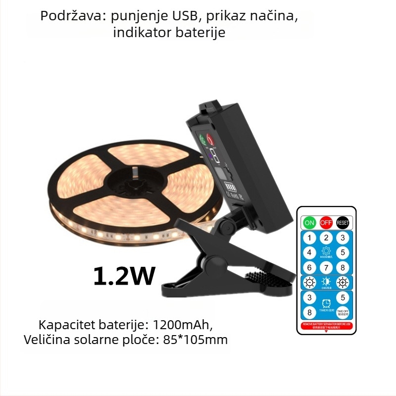 Solarna LED traka za vanjsku dekoraciju dvorišta (Napajanje: solarno, baterija, USB; Upravljač: tipka/daljinski upravljač; Prilagodba dostupna)