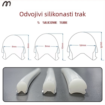 LED Podijeljeni Neon Trak — fleksibilan silikon, vodootporno vanjsko osvjetljenje za reklamu; 8W/m, 5/12V, 110/120 LED (2835), kut snopa 120°, vijek 50.000 h