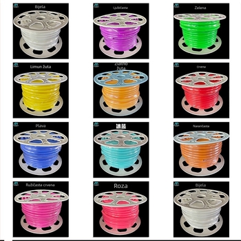 LED Podijeljeni Neon Trak — fleksibilan silikon, vodootporno vanjsko osvjetljenje za reklamu; 8W/m, 5/12V, 110/120 LED (2835), kut snopa 120°, vijek 50.000 h