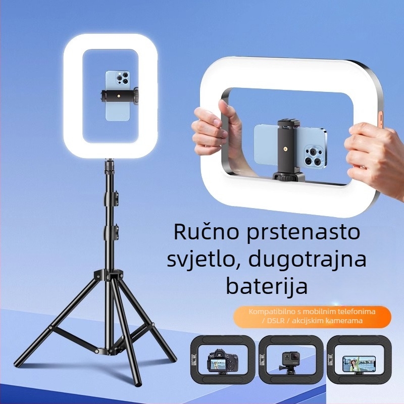 Ručna LED prstenasta svjetiljka sa držačem za telefon, YM-200, prilagodljiva temperatura boje 2500K-9900K, snaga 10-50W, napon 5V