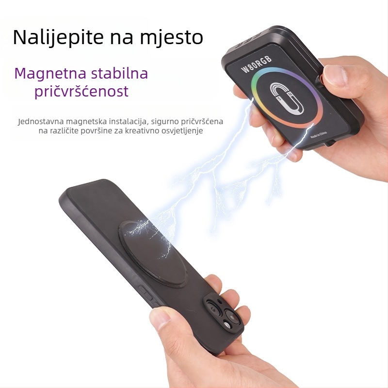 Magnetno LED osvjetljenje za mobitele, prenosno ručno osvjetljenje za live i selfie, 5W, ugrađena baterija, model W80RGB