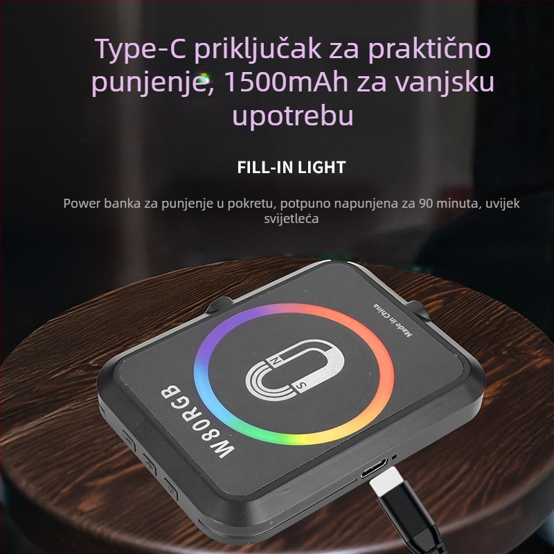 Magnetno LED osvjetljenje za mobitele, prenosno ručno osvjetljenje za live i selfie, 5W, ugrađena baterija, model W80RGB