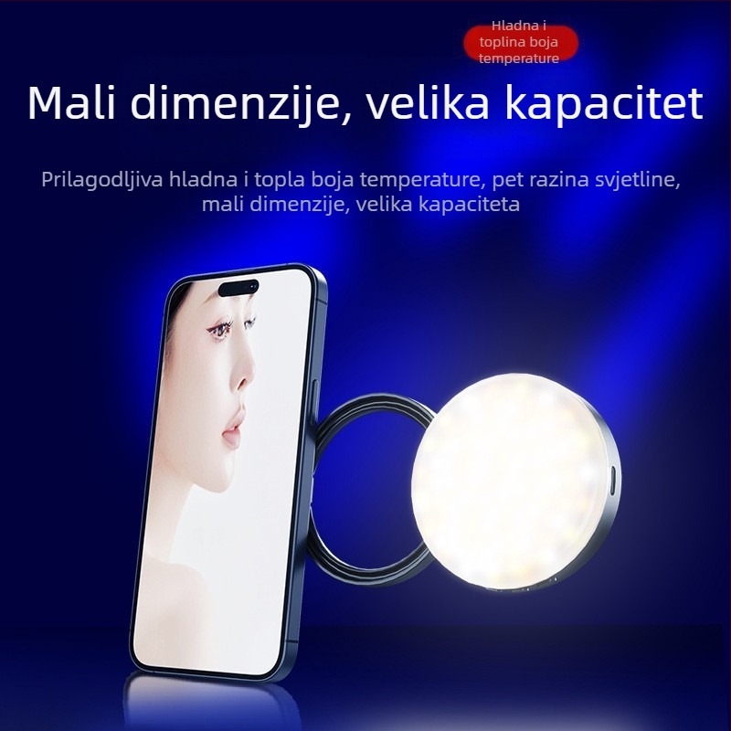 LED rasvjeta za telefon s magnetskim držačem, prijenosna svjetlost sa zrcalom za live stream, fotografiranje i video