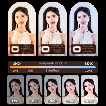 Prijenosna LED ring svjetiljka za selfie i live stream na mobitelu, s ugrađenom baterijom, napajanje 5V, snaga 10–50W