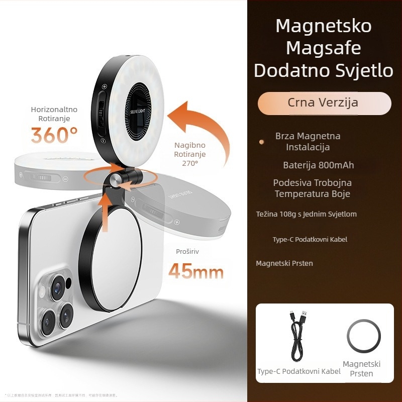 LED svjetlo za nadomještanje s ogledalom za šminku – sklopivo, ručno, tri temperature boje, podesivo 2500K–9900K, model Ym28