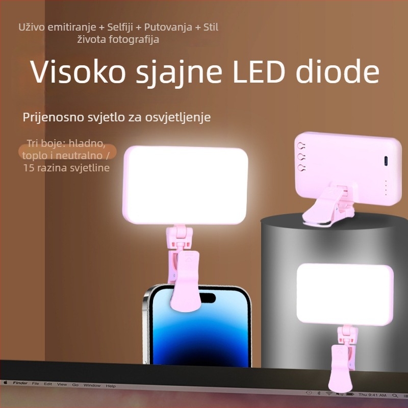Mali LED rasvjeta za dopunjavanje, ručna, s mogućnošću podešavanja svjetline i tri boje temperature za livestream i fotografiju