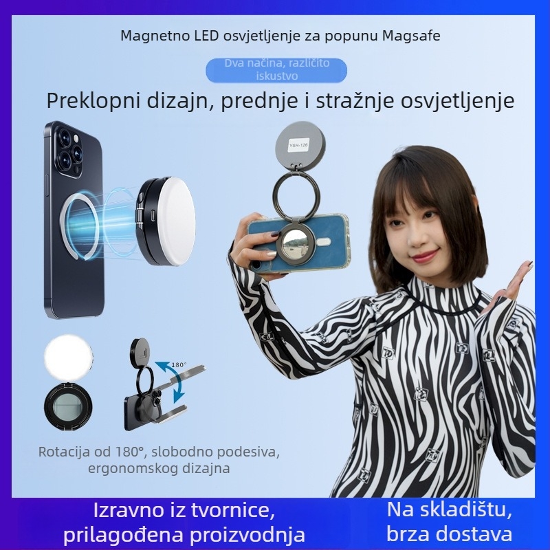 LED rasvjeta za mobitel – model Ysh126, prijenosna rasvjeta za fotografiju i live stream, tri temperature boje, 5V, manje od 10W, ručna upotreba
