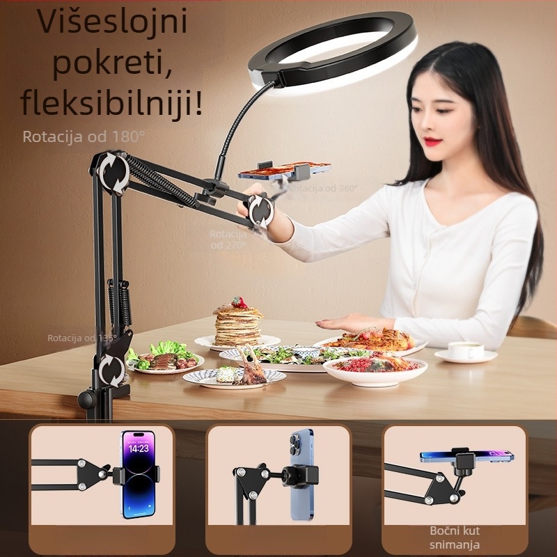 Držač za mobitel za vertikalnu/iznad fotografiju s rasvjetom — stolno postavljanje, 10-50W, 110V, model F10, višestupanjsko podešavanje