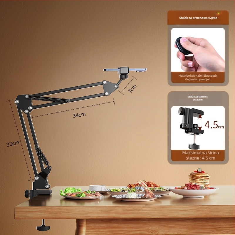 Držač za mobitel za vertikalnu/iznad fotografiju s rasvjetom — stolno postavljanje, 10-50W, 110V, model F10, višestupanjsko podešavanje