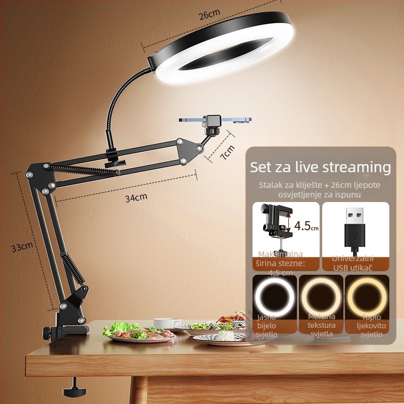 Držač za mobitel za vertikalnu/iznad fotografiju s rasvjetom — stolno postavljanje, 10-50W, 110V, model F10, višestupanjsko podešavanje