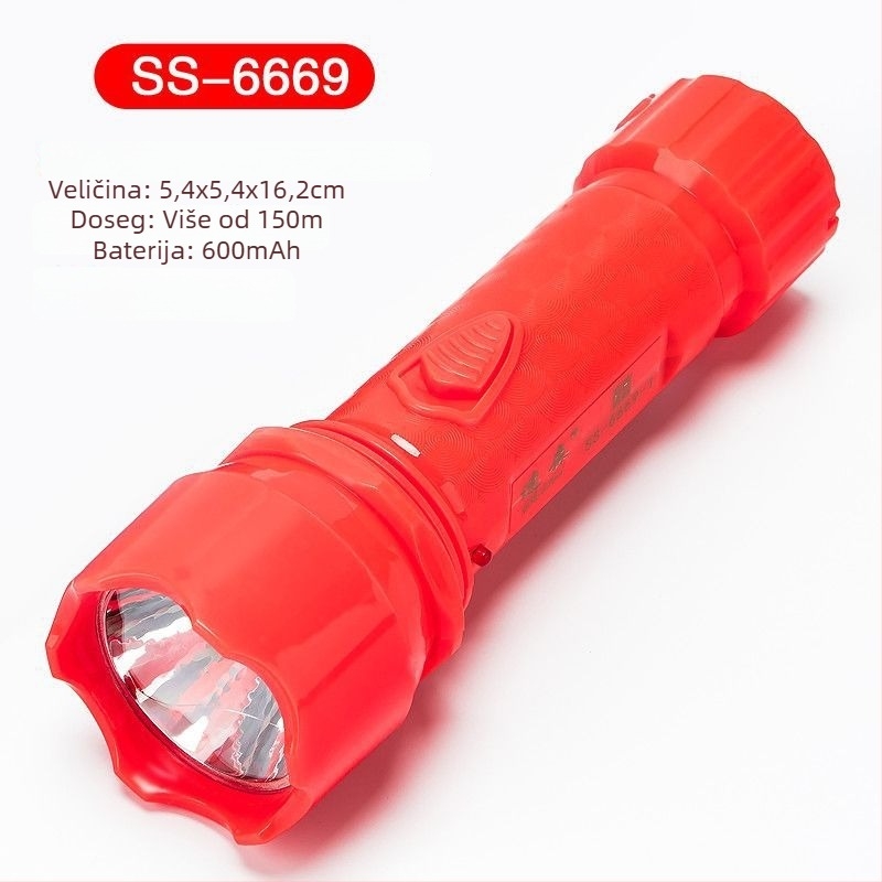 Hitna LED prijenosna baterijska svjetiljka – Susen, 3W LED, ručno napajanje, 500 mAh baterija, ponovno punjiva uz uključeni punjač, domet zrake 100–200 m