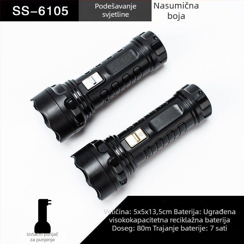 Hitna LED prijenosna baterijska svjetiljka – Susen, 3W LED, ručno napajanje, 500 mAh baterija, ponovno punjiva uz uključeni punjač, domet zrake 100–200 m