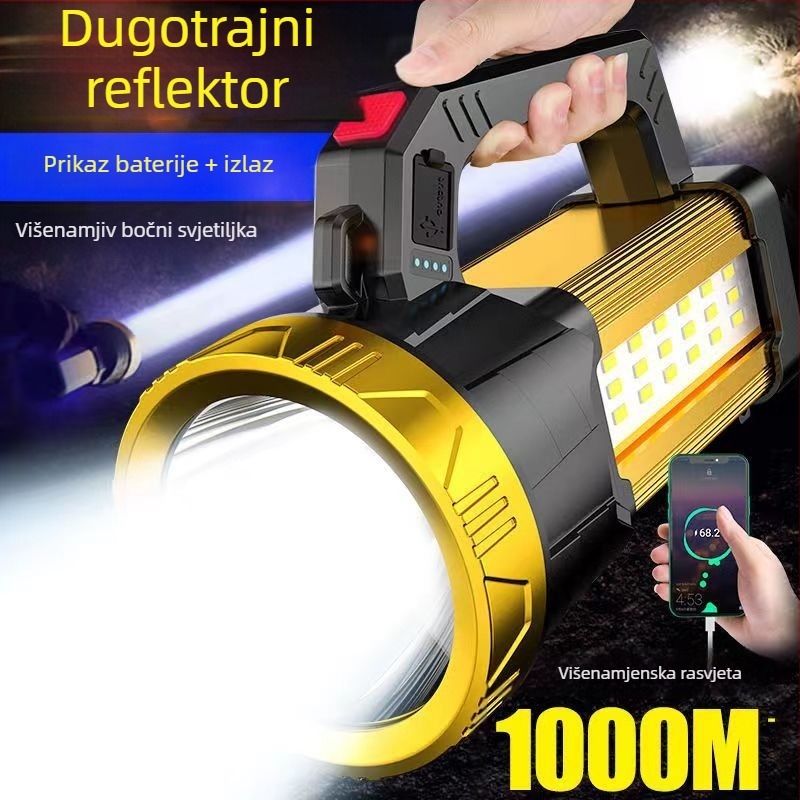 Ručno pokretanje, prenosna punjiva svjetiljka, 20 W, 2400 mAh, 360° rotacija, domet 100–200 m