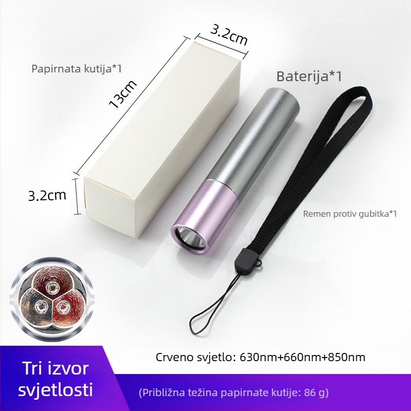 Ručna LED svjetiljka s IR 630/660/850 nm, 3×1,5W LED, baterija 1800mAh, uključen punjač, zaštita od prepunjenja