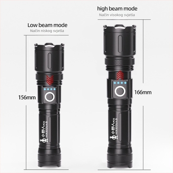 Kamperska svjetiljka s podesivim zumom, nužno osvjetljenje, ručno punjenje i funkcija power bank, domet 200-500 m