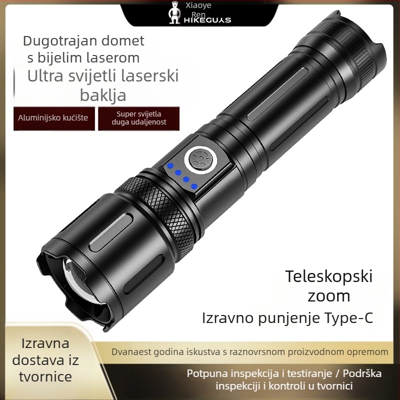 Kamperska svjetiljka s podesivim zumom, nužno osvjetljenje, ručno punjenje i funkcija power bank, domet 200-500 m