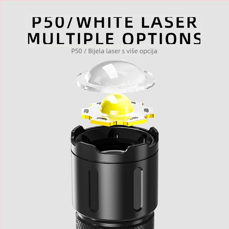 Kamperska svjetiljka s podesivim zumom, nužno osvjetljenje, ručno punjenje i funkcija power bank, domet 200-500 m