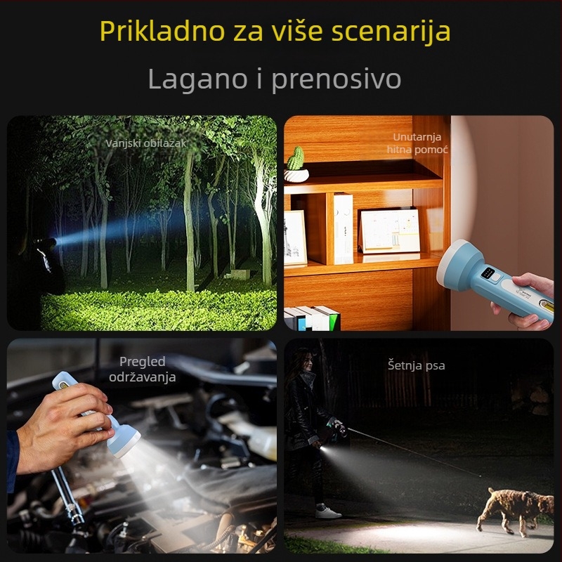 Yagrids LED mini punjiva svjetiljka s ručnim punjenjem, 1500 mAh baterija, 360° okret, domet zrake do 500 m