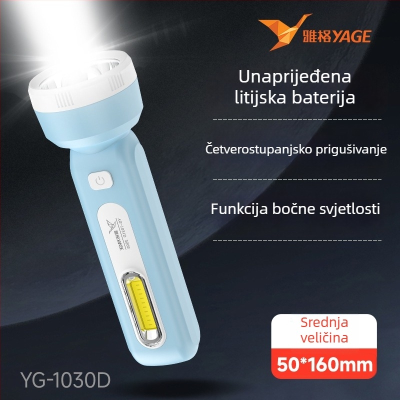 Yagrids LED mini punjiva svjetiljka s ručnim punjenjem, 1500 mAh baterija, 360° okret, domet zrake do 500 m
