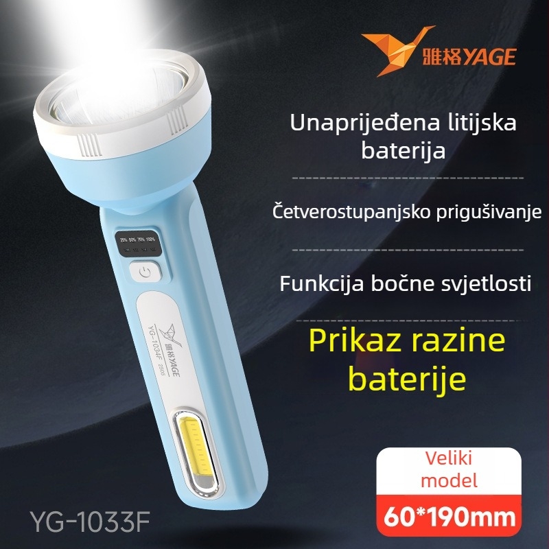 Yagrids LED mini punjiva svjetiljka s ručnim punjenjem, 1500 mAh baterija, 360° okret, domet zrake do 500 m