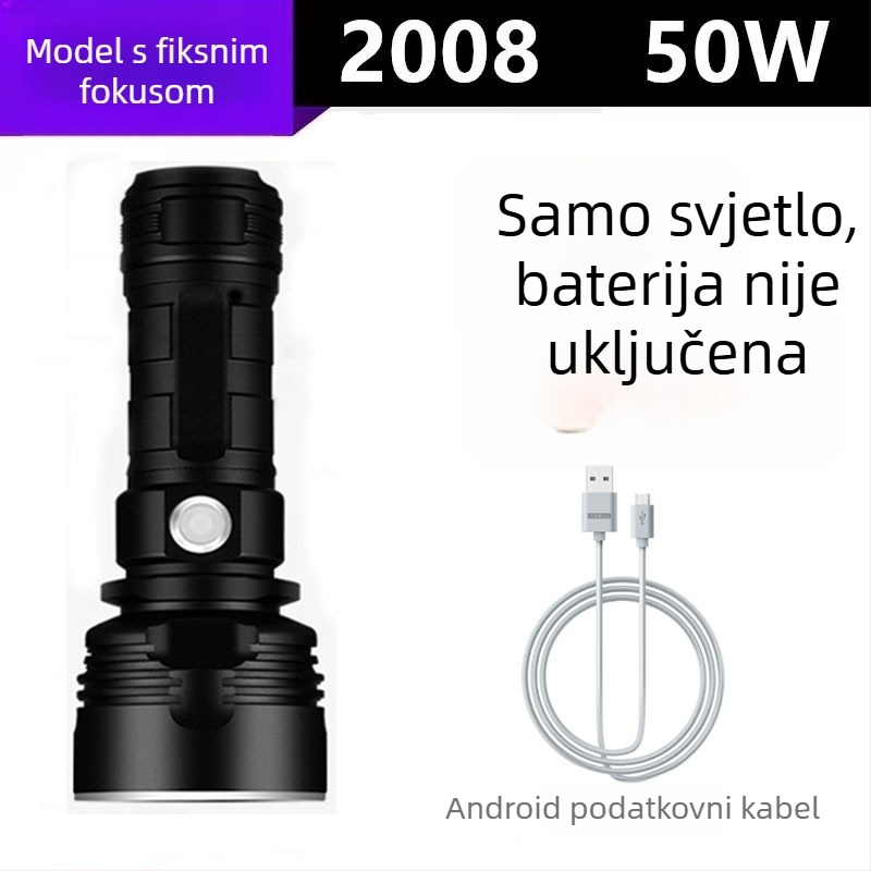 P70 LED svjetiljka, 50W, 6800mAh, domet do 500 m, aluminijska legura, USB punjenje