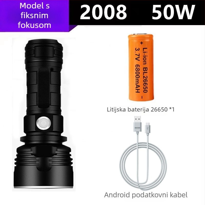 P70 LED svjetiljka, 50W, 6800mAh, domet do 500 m, aluminijska legura, USB punjenje