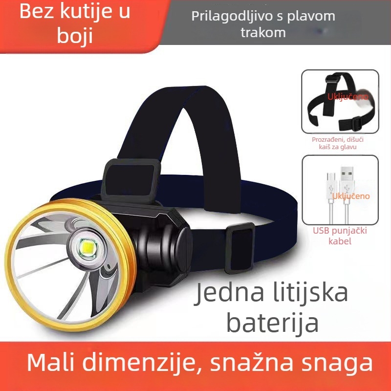 LED čelna svjetiljka za noćni ribolov — USB punjiva, Kapacitet baterije 800, Snaga 15, 360° okret, Raspon 100–200 m