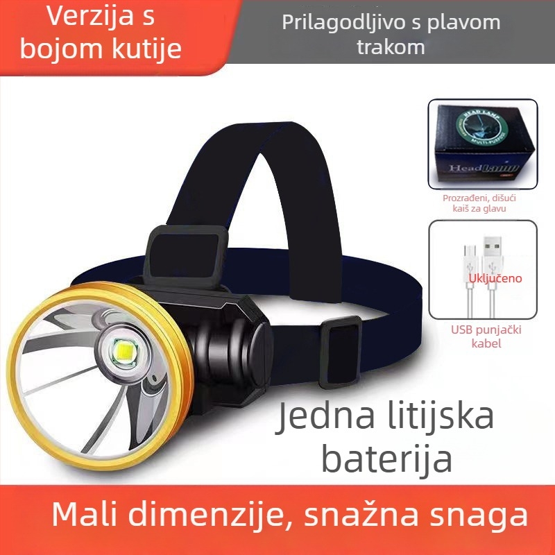 LED čelna svjetiljka za noćni ribolov — USB punjiva, Kapacitet baterije 800, Snaga 15, 360° okret, Raspon 100–200 m