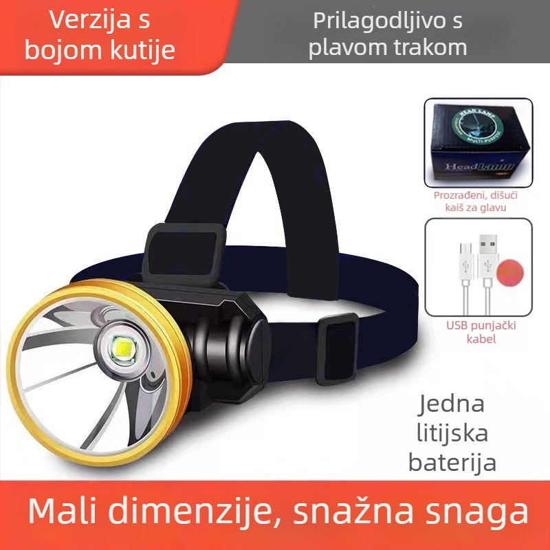 LED čelna svjetiljka za noćni ribolov — USB punjiva, Kapacitet baterije 800, Snaga 15, 360° okret, Raspon 100–200 m