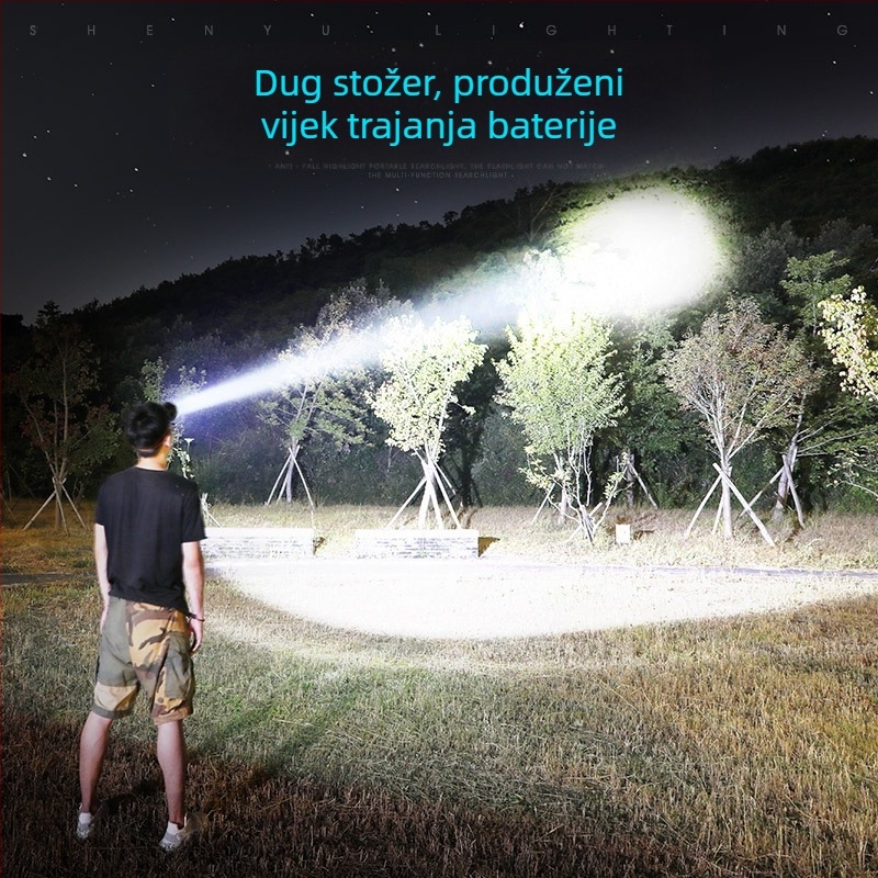 Noćna ribolovna čelna lampica, punjiva, 1200mAh baterija, 10W LED, aluminijsko tijelo, domet 200–500 m