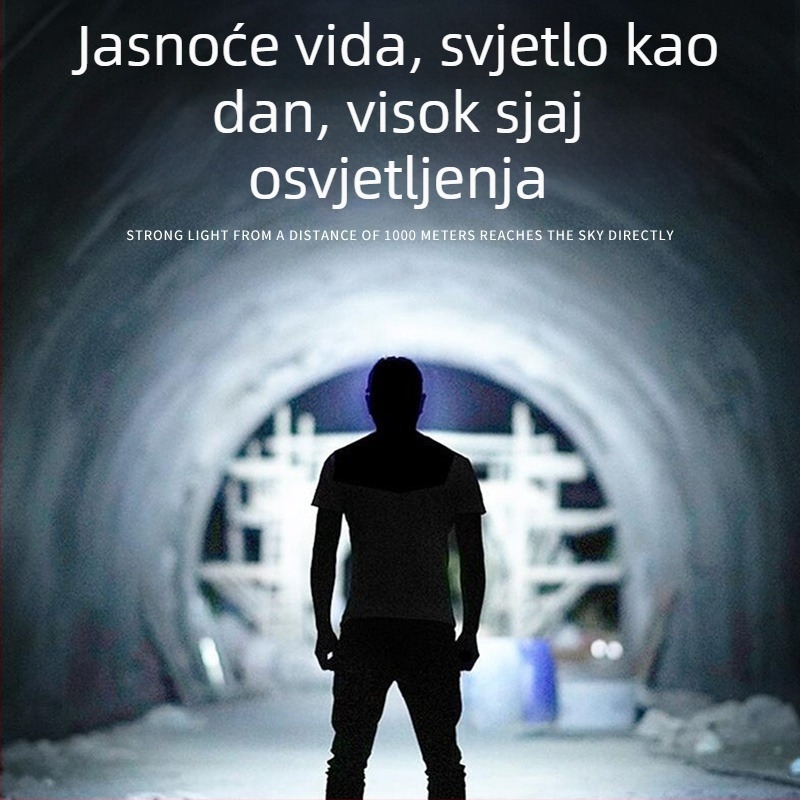 Naglavna svjetiljka za noćni ribolov – 10W LED, punjava, ručna generacija energije, aluminijska legura, domet 200–500 m