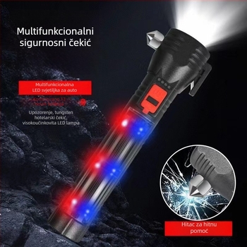 Hitna auto LED svjetiljka s COB LED, solarno napajanje, power bank i čekić za razbijanje stakla