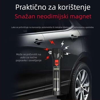 Hitna auto LED svjetiljka s COB LED, solarno napajanje, power bank i čekić za razbijanje stakla