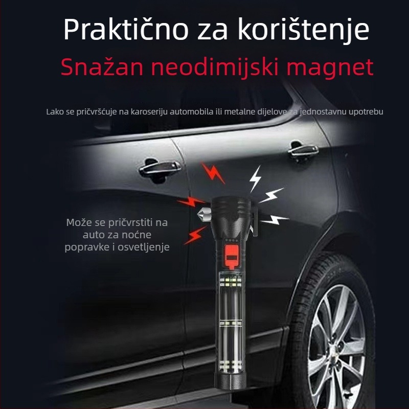 Hitna auto LED svjetiljka s COB LED, solarno napajanje, power bank i čekić za razbijanje stakla