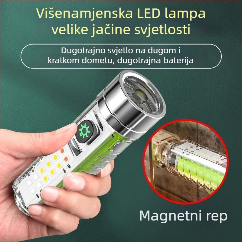 LED svjetiljka za ključni lanac, 350+ lm, 1500 mAh, punjiva, optički zoom, domet 100–200 m