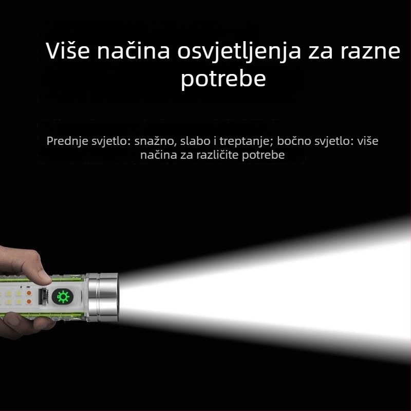 LED svjetiljka za ključni lanac, 350+ lm, 1500 mAh, punjiva, optički zoom, domet 100–200 m